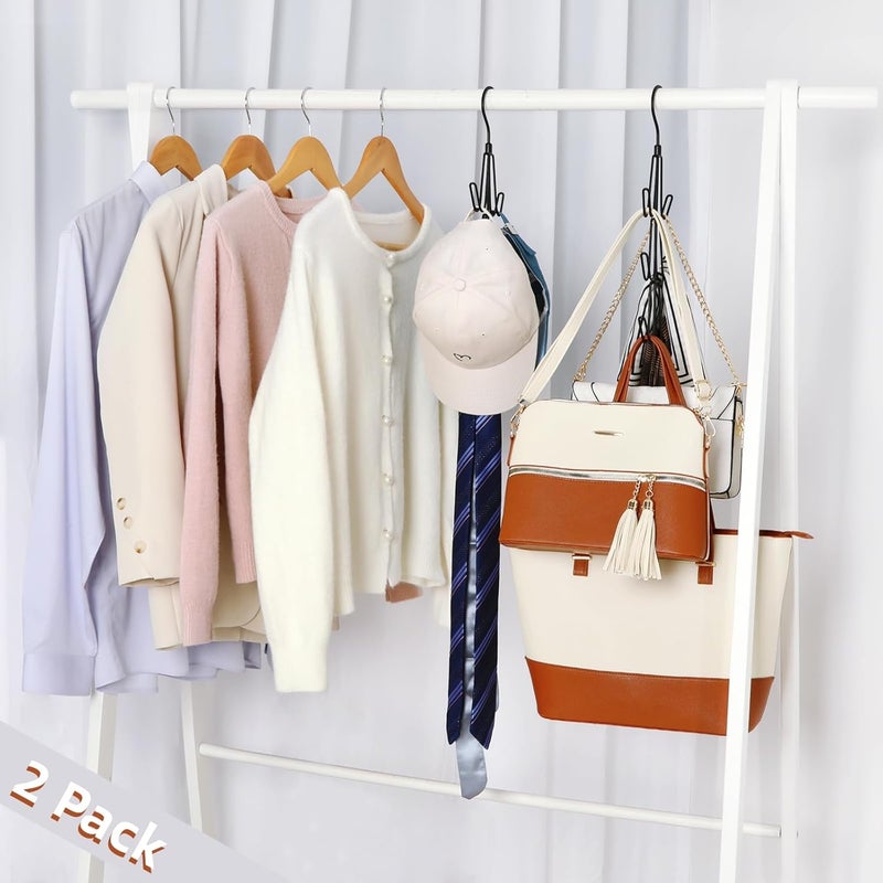 Topia Hanger Purse Hanger Organizer for Closet, 2-Pack Handbag Organizer Hanger, 360°Swivel Metal Purse Hooks, Bag Rack, Belt Organizer, Tie Rack, Scarf Hanger, Bag Storage Organizer, Black - Image 2